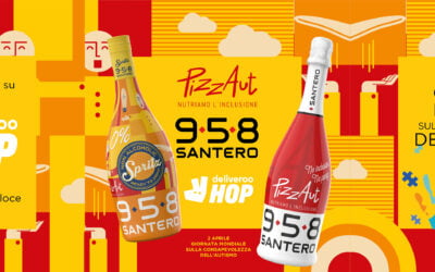 Nella giornata mondiale per l’autismo 958 Santero mette il mitico grembiule rosso di PizzAut alla bottiglia